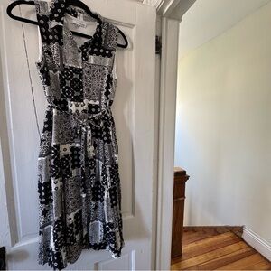 Black and White Patterned Midi Dress